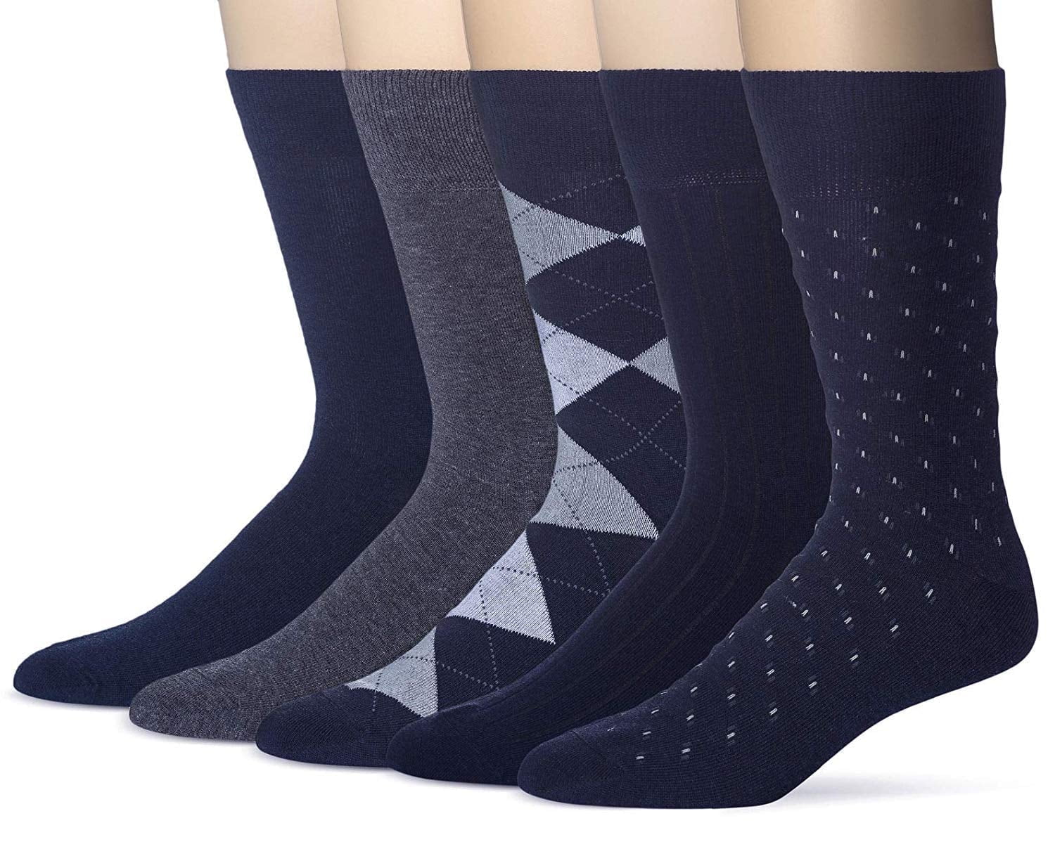 Men's Classic Dress Socks, Navy Assorted Patterns, 5 Pack, Soft & Durable,  Polyester-Cotton Blend, Shoe Size 6-12 - Walmart.com