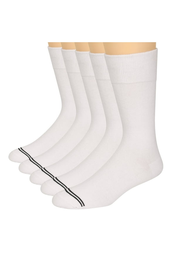 Men's Socks, Dress Socks, White Classic Dress Socks,Men's Double Crew Socks, Men's Crew Work Outdoor Socks, Moisture Wicking Cotton Blend(5 Pack)
