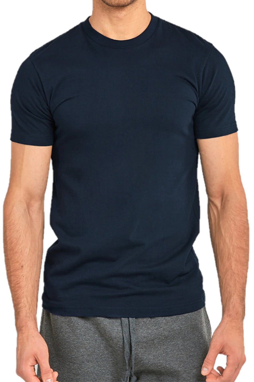 Men's Soft 100% Cotton Medium Weight Crew Neck Short Sleeve T-Shirt, Navy  L, 1 Count, 1 Pack