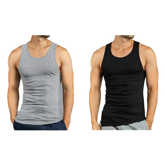 Men's Soft 100% Cotton Undershirts A-Shirt 3-Pack, Assorted, 2-Black 1-Grey, 2XL