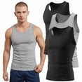 thumbnail image 1 of COUVER Men's Cotton Ribbed Undershirt A-Shirt 3-Pack Assorted New 2-Black 1-Grey New M, 1 of 6