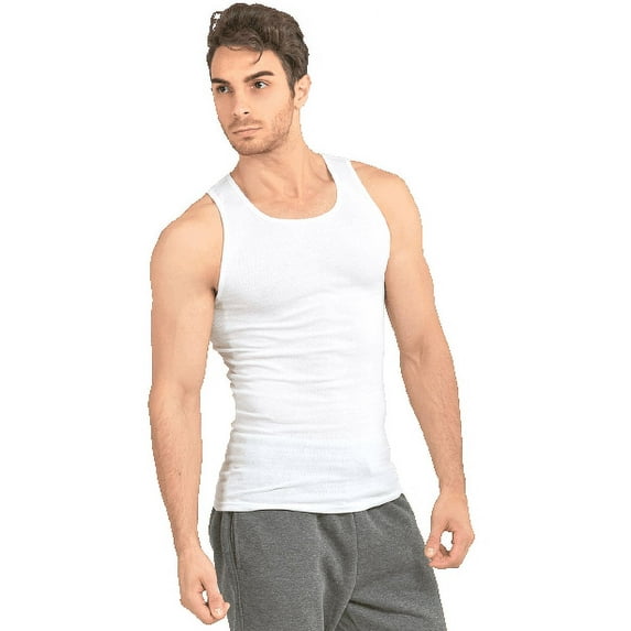 3-Pack Men's Soft 100% Cotton Undershirts A-Shirt, White Medium