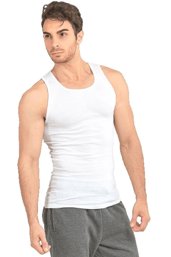 3-Pack Men's Soft 100% Cotton Undershirts A-Shirt, White Medium