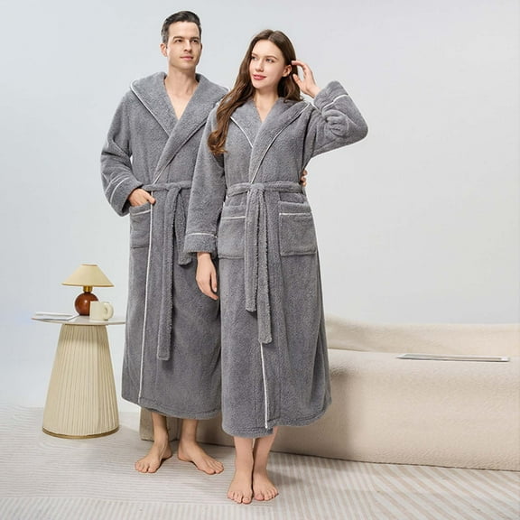 Men's Soft Bathrobes Plush Soft Velvet Fleece Long Bathrobe Drawstring Adjustable Open Front Spa Robe Soft Warm House Robe with Pockets