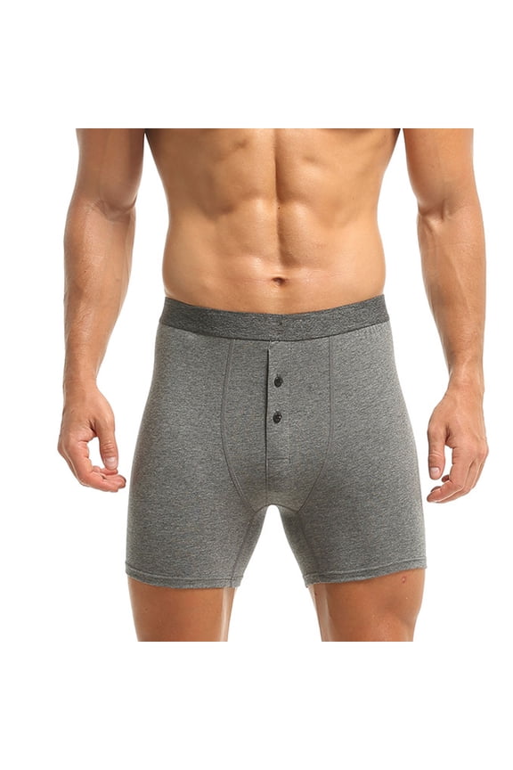 Men's Soft Boxers with Button Fly Breathable and Comfortable Solid Color Underwear for Daily Wear(Gray,4XL)