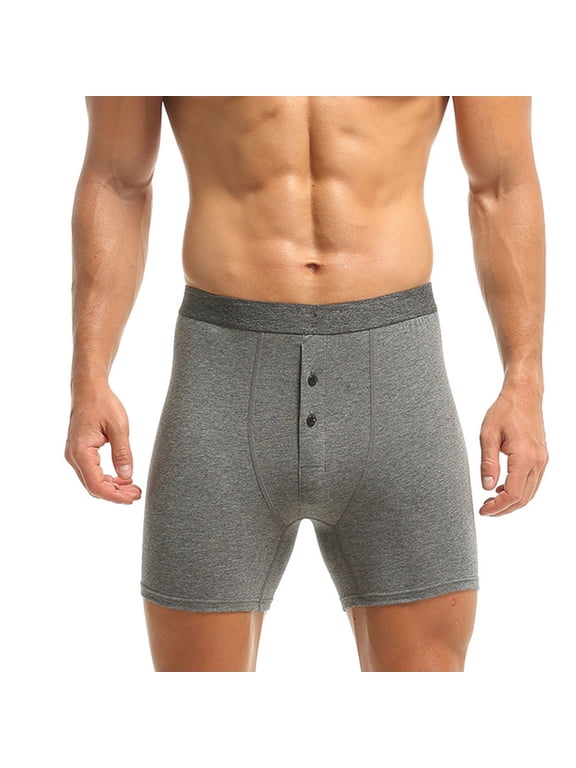 Men's Soft Boxers with Button Fly Breathable and Comfortable Solid Color Underwear for Daily Wear(Gray,M)
