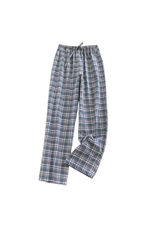 Men's Soft Comfy Cotton Pajama Pant Plaid Printed Sleeping Pants Elastic Waist Drawstring Breathable Loungewear