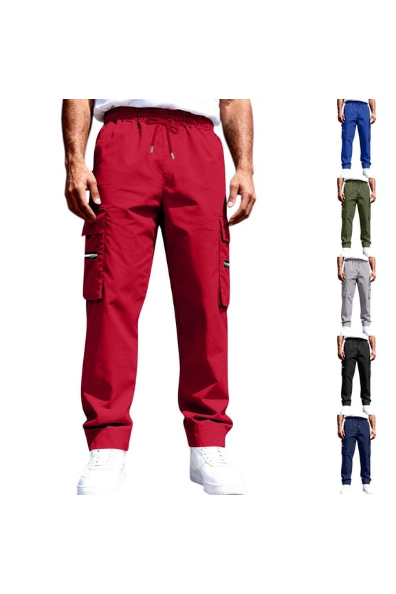Men's Soft Cotton Blend Cargo Pants with Adjustable Drawstring Waist and Multiple Pockets Featuring Breathable Relaxed Fit Fabric Gray XXXL