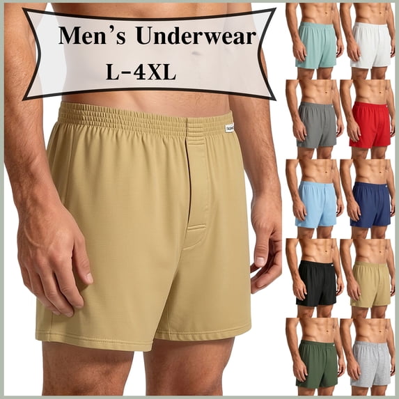 Men's Soft Cotton Boxer Shorts, Breathable Loose Fit Underwear, Comfortable Casual Sleep Shorts with Elastic Waist, No Ride-Up, Size L-4XL
