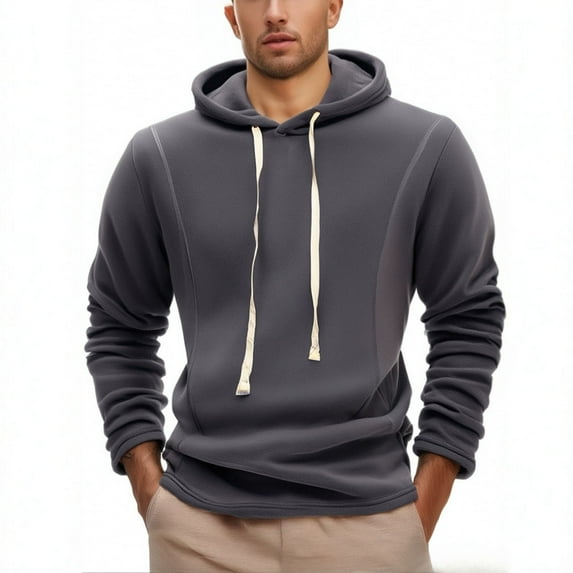 Men's Soft Cotton Fleece Hoodie Solid Color Classic Hooded Drawstring Sweatshirts Casual Fall Winter Sweater Tops (S, Dark Gray)
