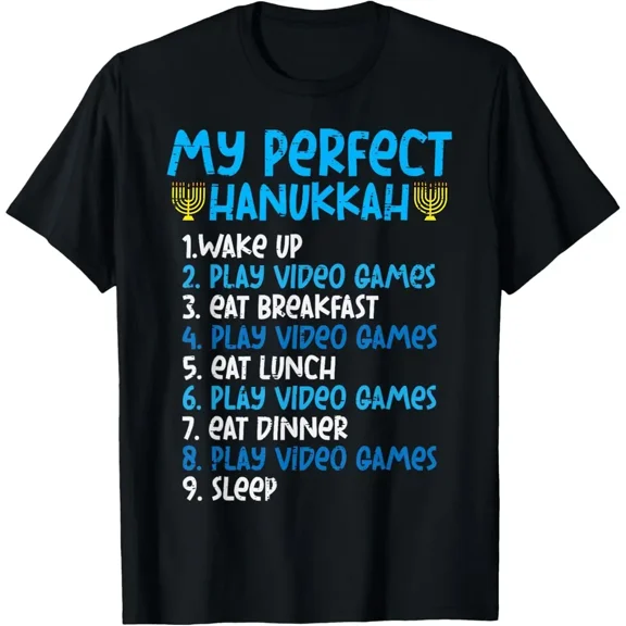 Men’s Soft Crewneck T-Shirt, "My Perfect Hanukkah" Video Game Chanukah Jewish Gamer Short Sleeve Tee