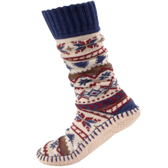 BambooMN Men's Knit Winter Gripper Slipper Socks - Blue Spruce - S/M - 1 Pair