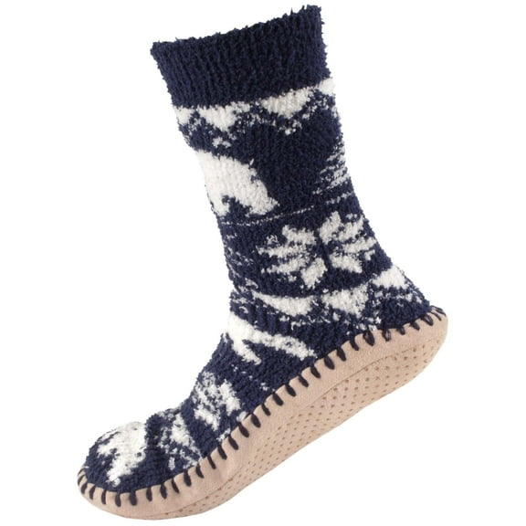 BambooMN Men's Knit Winter Gripper Slipper Socks - Polar Bear - S/M - 1 Pair