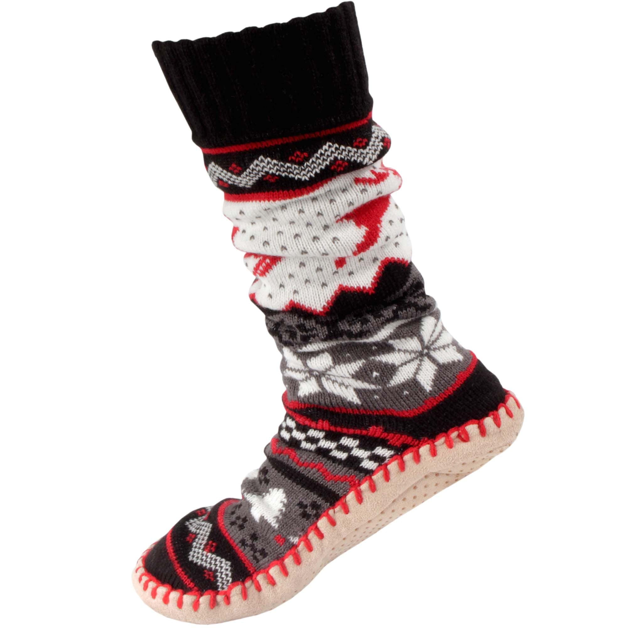 Men's Soft Fuzzy Furry Gripper Slipper Socks - Red Reindeer - S/M - 1 ...