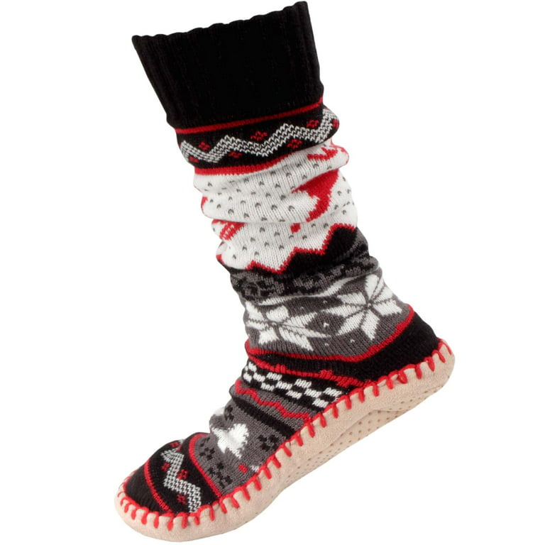 Men's Soft Fuzzy Furry Gripper Slipper Socks - Red Reindeer - S/M - 1 Pair