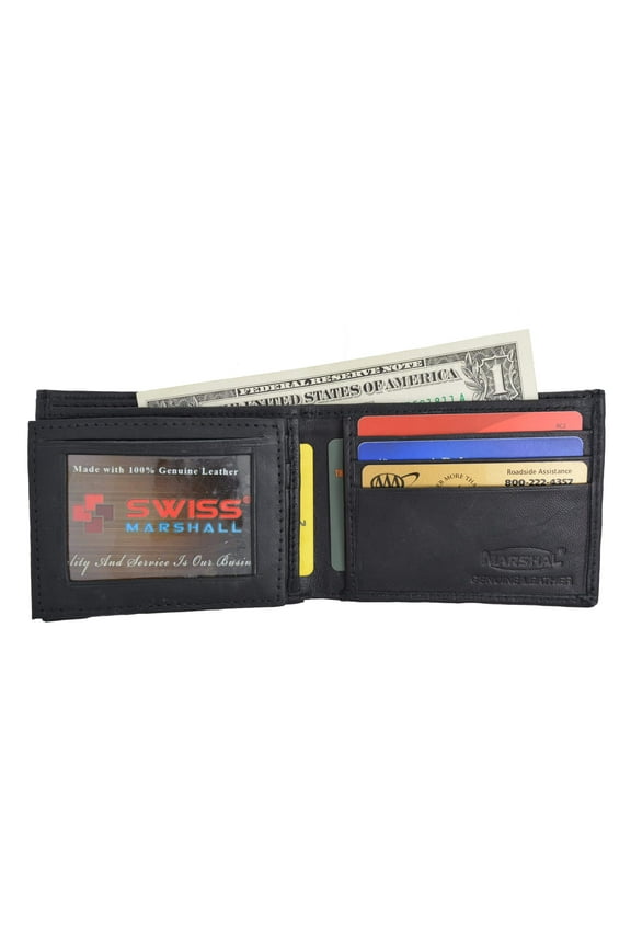 Men's Soft Genuine Leather Removable Double ID Window Flap Credit Card Money Holder Bifold Wallet by Swiss Marshal SW-P1143