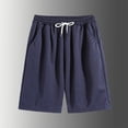 thumbnail image 1 of Men's Soft Knit Bermuda Shorts with Pockets Drawstring Solid Color Casual Summer Sweat Shorts Navy 3XL, 1 of 6