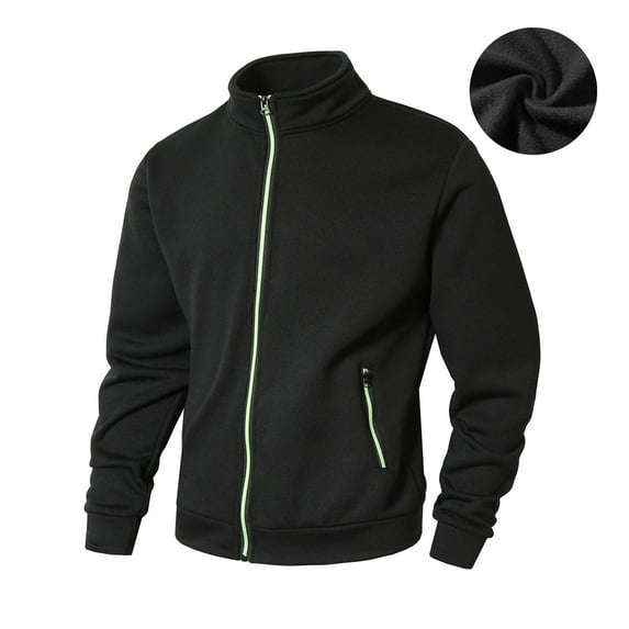 Men's Soft Knit Jacket with Zipper Pockets Lightweight Solid Color Long Sleeve Full Zip Coat Outdoor Recreation (L, Black)
