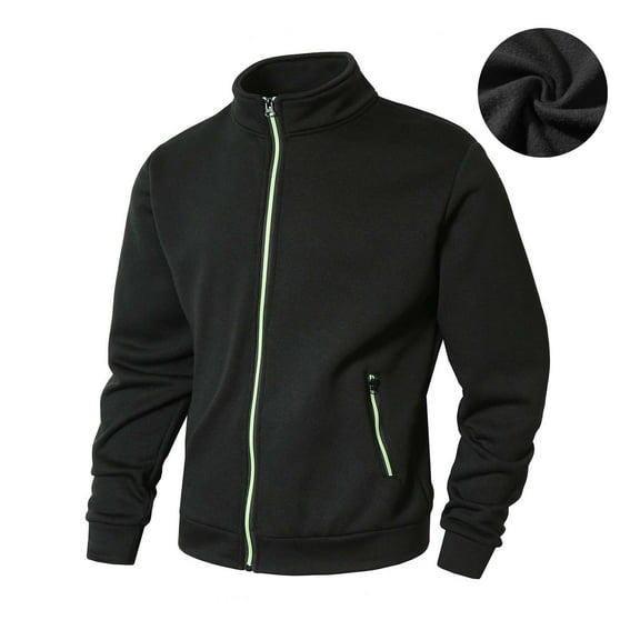 Men's Soft Knit Jacket with Zipper Pockets Lightweight Solid Color Long Sleeve Full Zip Coat Outdoor Recreation (L, Black)