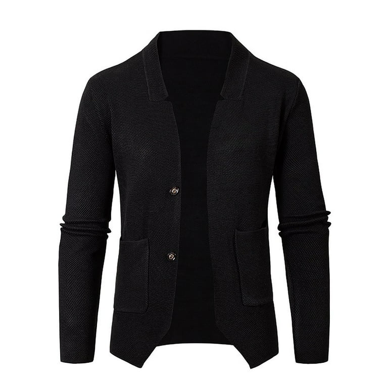 Men s Soft Knit Open Front Cardigan Sweater Lightweight Mandarin Collar Slim Fit Casual Sports Coats Jacket Color Black Size 2XL Walmart