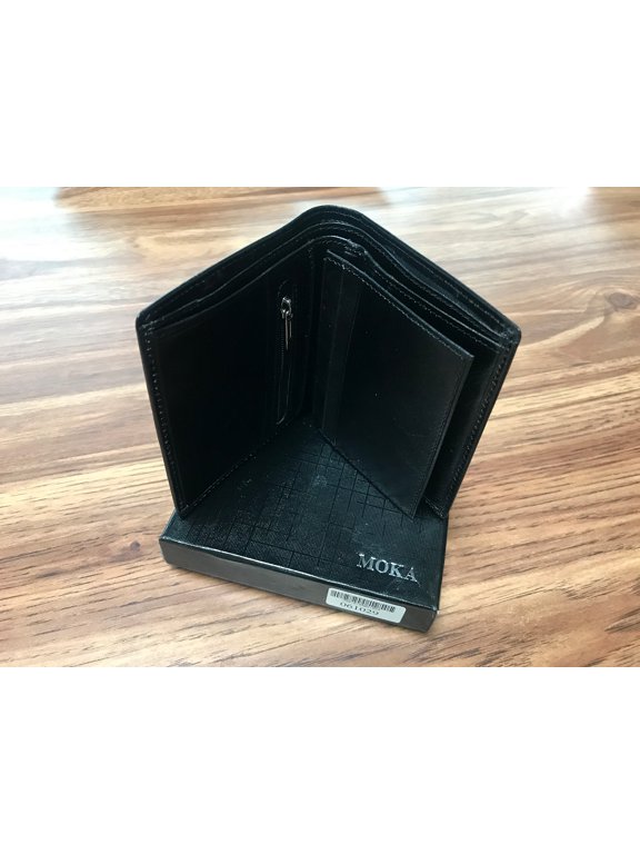 Men's Soft Leather Bifold 7 Credit Card 1 ID Window Gift Box Black Wallet 4 x 3.5 inches