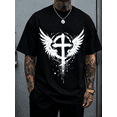thumbnail image 1 of Men’s Soft Oversized Black T-Shirt, Grunge Paint Drip Cross Angel Wings Graphic Christian Faith Streetwear Short Sleeve Tee Gift for Religious Believers, 1 of 10