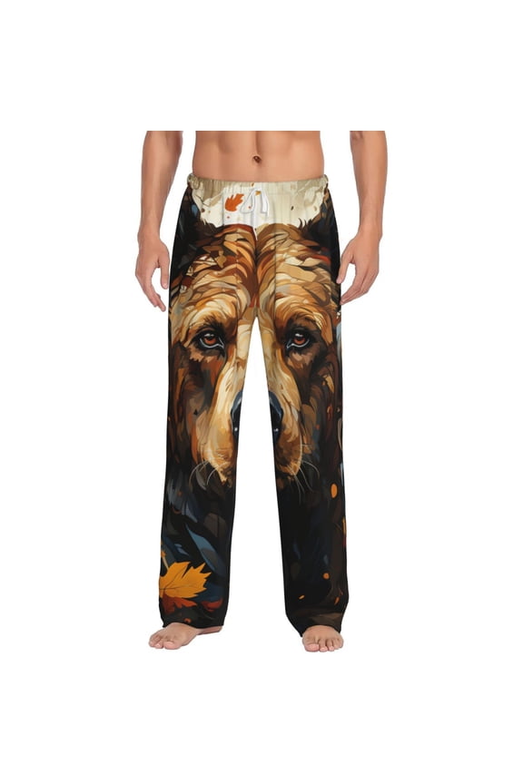 Men's Soft Pajama Pants Comfy Long Sleep Lounge Pockets, Bear Grizzly Bear Art Vintage
