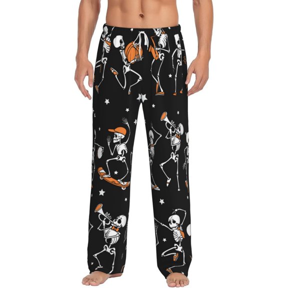 Men's Soft Pajama Pants Comfy Long Sleep Lounge Pockets, Dancing Skateboarding Skull Skateboard