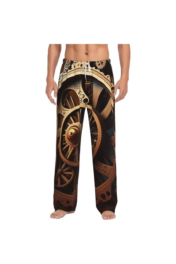 Men's Soft Pajama Pants Comfy Long Sleep Lounge Pockets, Steampunk Clockwork Wheels