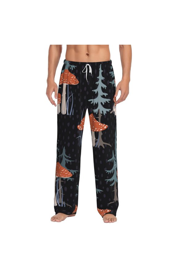 Men's Soft Pajama Pants Comfy Long Sleep Lounge Pockets, Tree Mushroom Magic