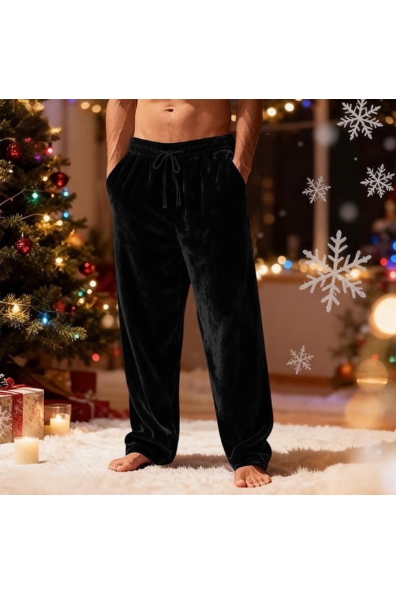 Men's Soft Pajamas Pant Fleece Fluffy Plush Lounge Pants Fluffy Drawstring Cozy Pj Bottoms for Men Straight Leg Fall Winter Pajama Pants