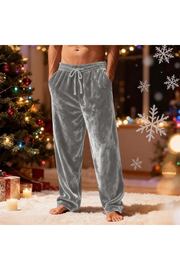 Men's Soft Pajamas Pant Fleece Fuzzy Bottoms Flannel Straight Leg Winter Baggy Lounge Gray XL