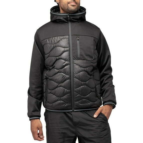 X RAY Jeans Mens Quilted Jacket with Hood, Black, M