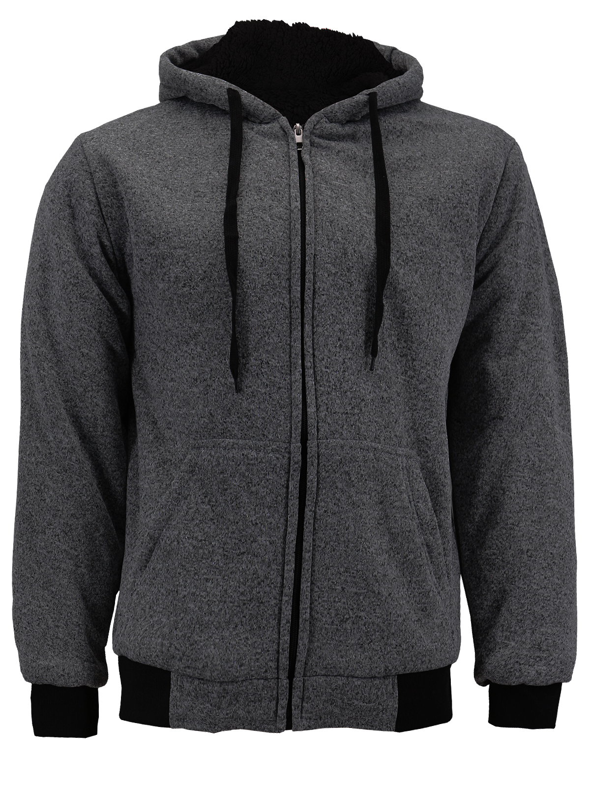Men s Soft Sherpa Lined Zip Up Hoodie Sweater Jacket Salt Pepper Black M Nathan 4025 Walmart