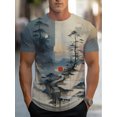 thumbnail image 1 of Men's Soft Short Sleeve T-Shirt with Asian Style Abstract Landscape Print - Lightweight Breathable Fabric, Comfortable Crew Neck Design, Comfortable Fit, Printed Top, Easy Fashion, 1 of 6