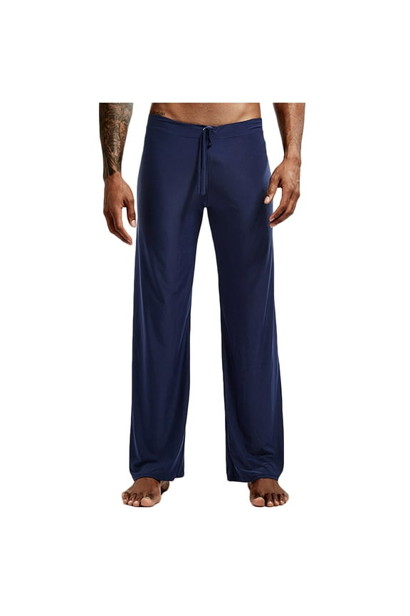 Men's Soft Sleepwear Pants Ice Silk Stretch Materials Low Rise Elastic Drawstring Stretch Sleep Bottoms