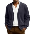 thumbnail image 1 of Men's Soft V-Neck Cardigan Long Sleeve Button Front Knit Comfortable Daily Wear Cardigan for Fall Winter Sweater Blue 3XL, 1 of 7