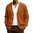 thumbnail image 1 of Men's Soft V-Neck Cardigan Long Sleeve Button Front Knit Comfortable Daily Wear Cardigan for Fall Winter Sweater Orange 5XL, 1 of 7
