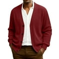 thumbnail image 1 of Men's Soft V-Neck Cardigan Long Sleeve Button Front Knit Comfortable Daily Wear Cardigan for Fall Winter Sweater Red 4XL, 1 of 7