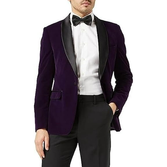 Men’s Soft Velvet Dinner Jacket Retro Tailored Fit Party Tuxedo Blazer Black Satin Shawl Lapels