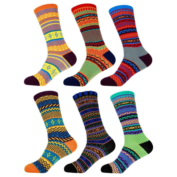 Men's Soft Vintage Style Knitted Colorful Cotton Crew Socks - 6A-M, Size M - 6 prs