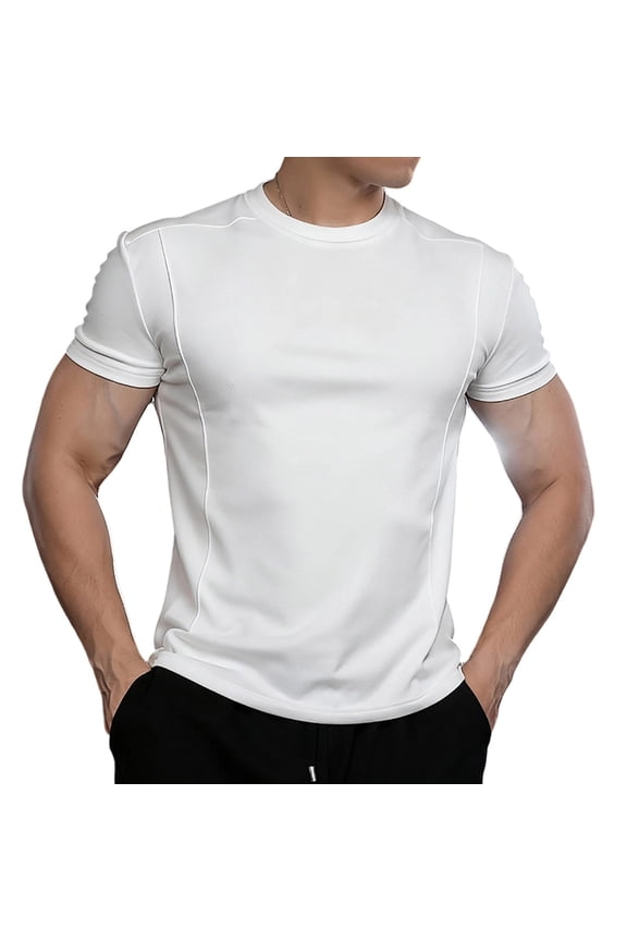 Men's Soft thermal Short Sleeve Crewneck T-Shirt 4-Way Stretch Slim Fit Wrinkle Free Breathable with Stitch Gym Workout Top Size 3XL White