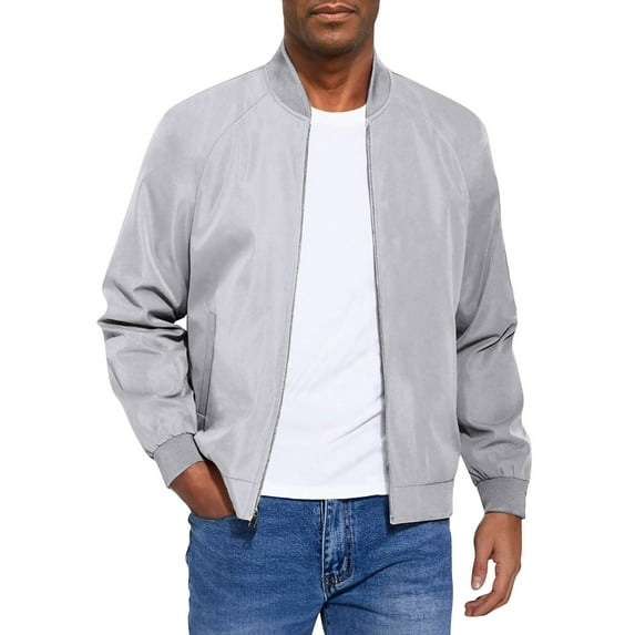 WTOBBY Men's Athletic Softshell Jacket, Plus Size Outdoor Casual Bomber Coat with Windproof Lining, Fleece Comfort for Active Lifestyles,Gray L
