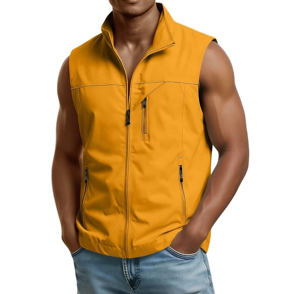 Men's Softshell Collared Golf Vest Outerwear Zip Up Windproof Sleeveless Stylish Jacket for Summer Running Hiking