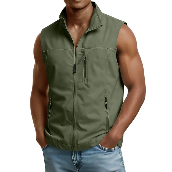 Men's Softshell Collared Golf Vest Outerwear Zip Up Windproof Sleeveless Stylish Jacket for Summer Running Hiking