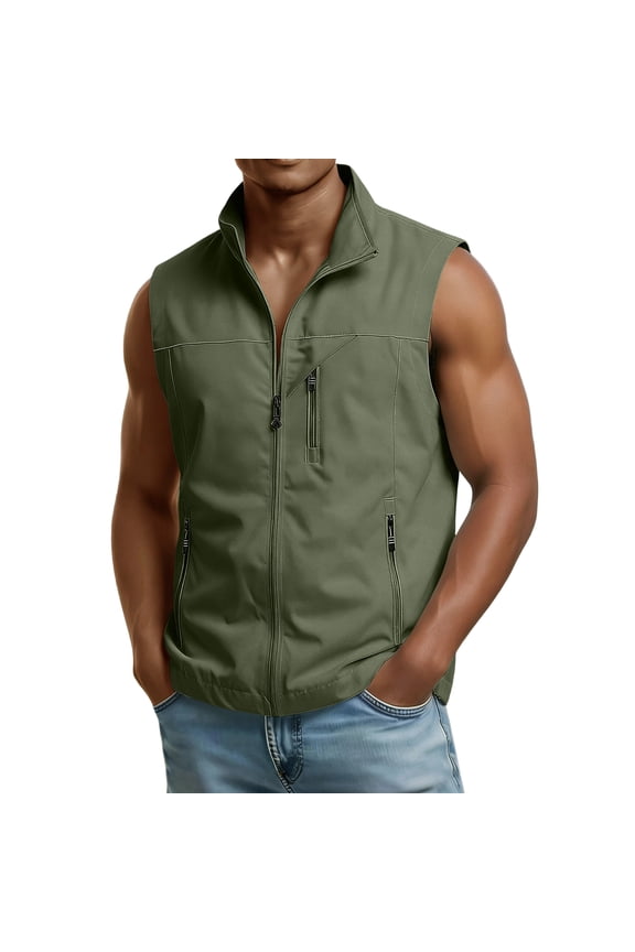 Men's Softshell Collared Golf Vest Outerwear Zip Up Windproof Sleeveless Stylish Jacket for Summer Running Hiking