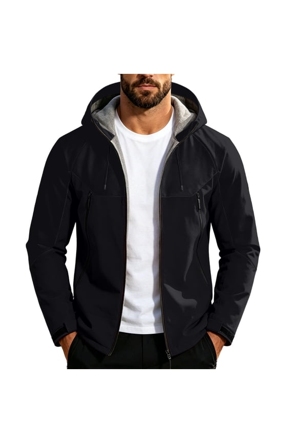 Men's Softshell Fleece Lined Jacket Casual Full Zip Up Hoodies Winter Warm Coats Outdoor Tactical Hiking Outerwear with Zipper Pockets Fall Fashion