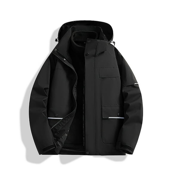 Men's Softshell Hooded Military Jacket With Fleece Liner Tops, Fall Winter Warm Fleece Lined and Outdoor Water Repellent Detachable Coat 2-Piece Suits Up to 65% off Clear!Clearance!!!