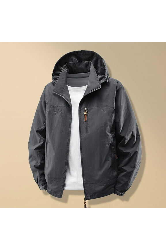 Men's Softshell Jacket Lightweight Waterproof Hooded Insulated Rain Jacket Windbreaker for Hiking & Travel Gray XL(XL)