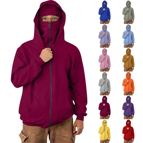 Men's Softshell Jacket Men's Cargo Solid Color Pocket Warm Long Sleeved Double Hat Hooded Casual Hot Pink S